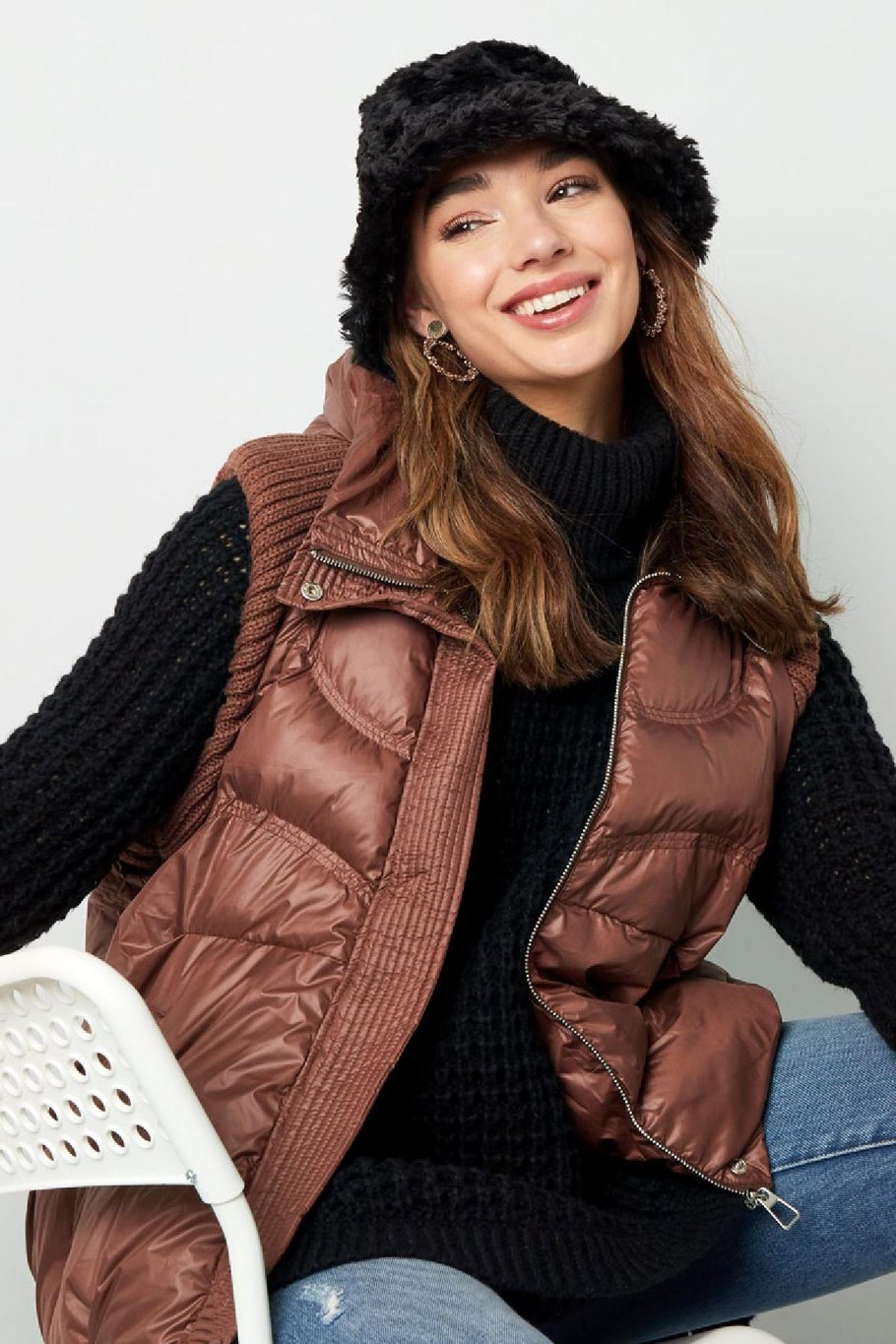 Bucket Hat flauschig Schwarz Polyester Bild3